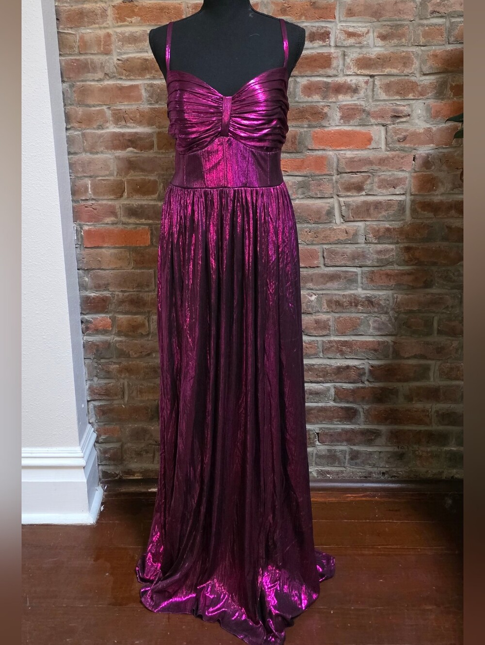 City Studio Metallic Magenta Pink Corset Back Pleated Maxi Formal Dress 16W